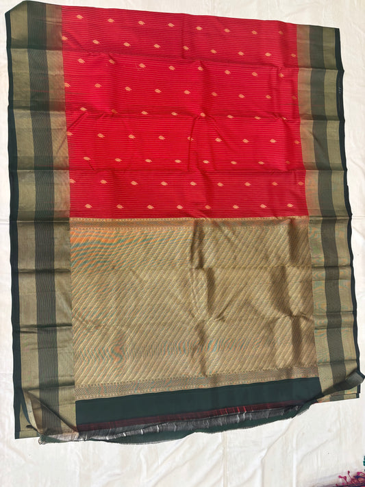 Lahavi red & bottle green softsilk saree vaira oosi design - Pure silk saree-set11