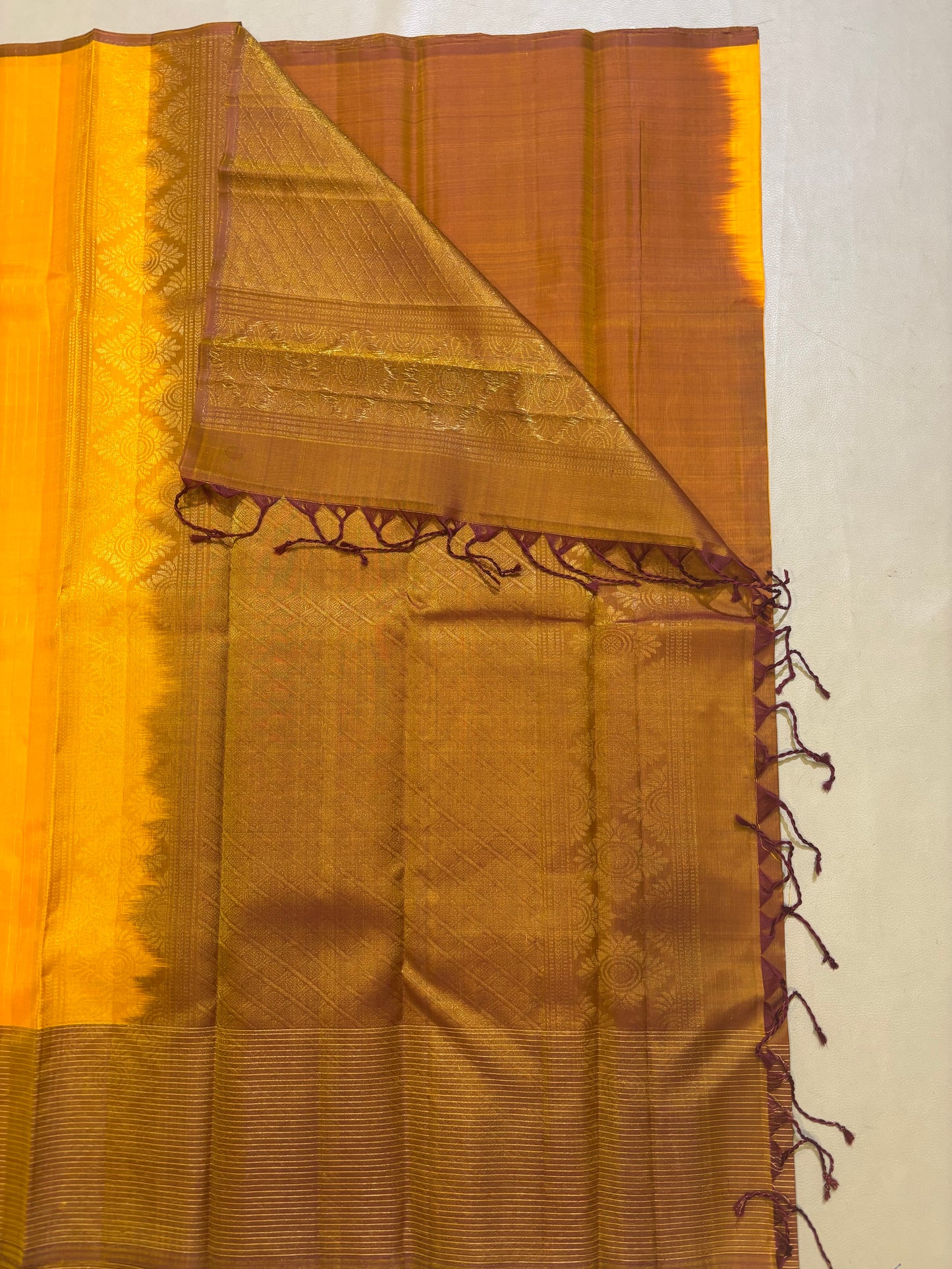 Yellow Vaidoori handloom softsilk saree - Vaira oosi design - Pure silk saree