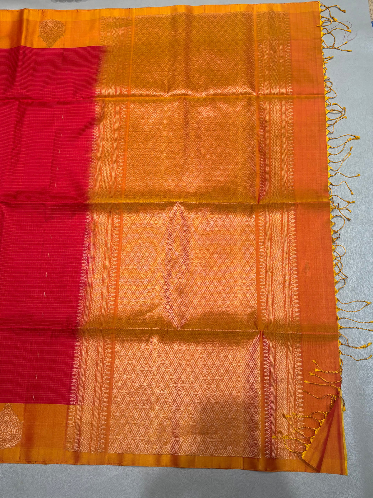 Vyanika thread checks with small Zari butta handloom softsilk saree - Pure silk saree