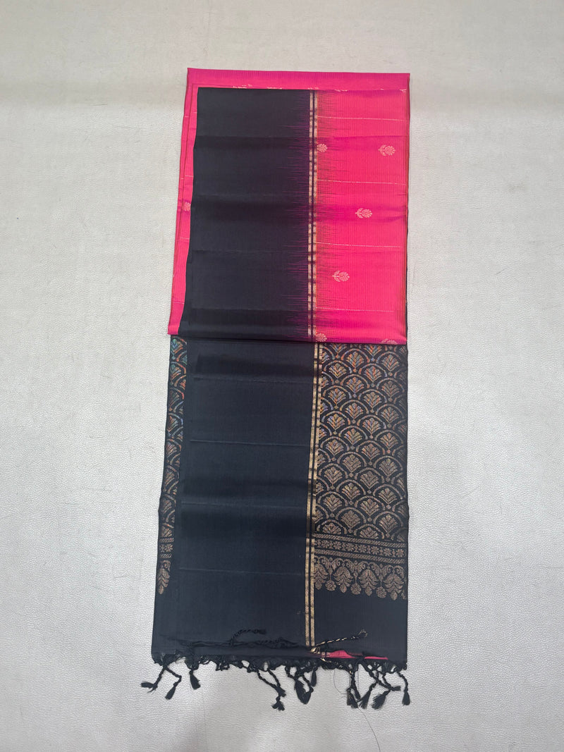 Panjara pink & black softsilk saree - Pure silk saree-AB101