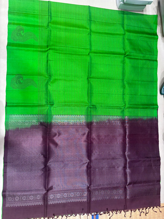 Kanima handloom softsilk saree - Pure silk saree- thread checks in body-AK1119