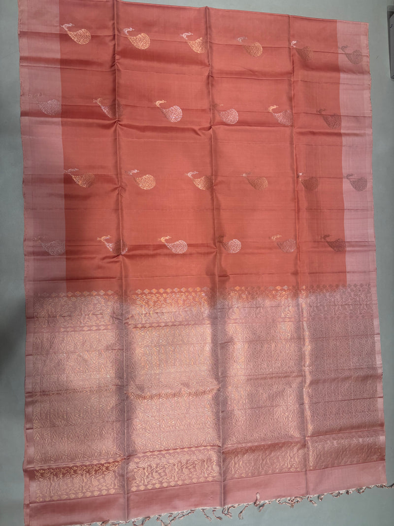 Mayuri peach pink handloom softsilk saree - Pure silk saree