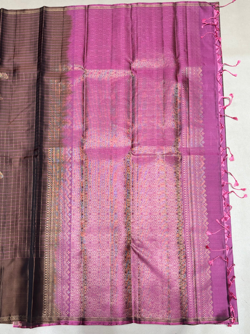 Charvitha biscuit brown handloom softsilk saree - Pure silk saree
