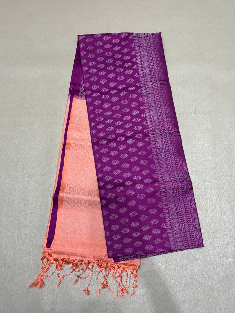 Vairam purple & peach bridal brocade softsilk saree - Pure silk saree