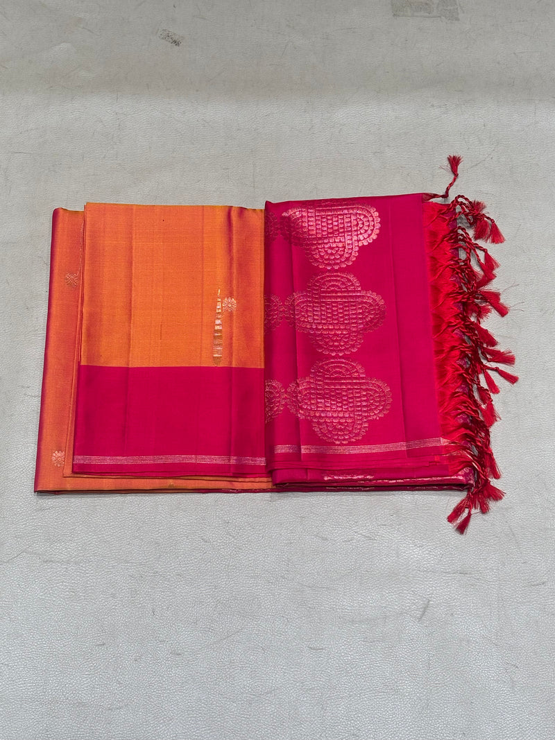 Hridya orange handloom softsilk saree - Pure silk saree