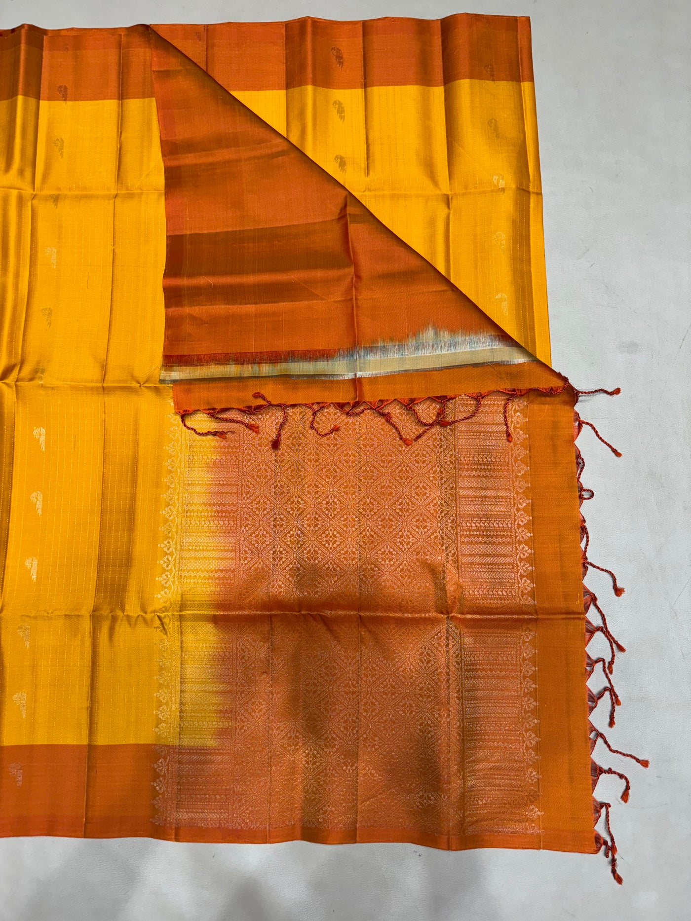 Paari yellow & orange handloom softsilk saree - Pure silk saree