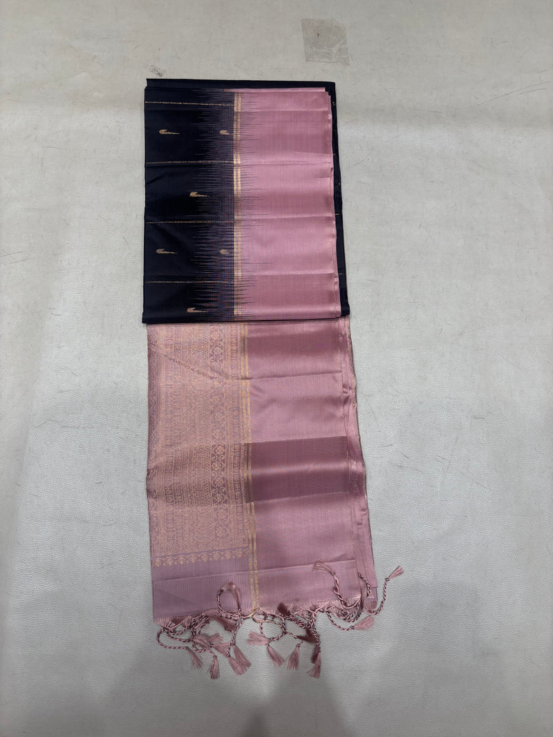 Leelavathi black handloom softsilk saree - Pure silk saree- contrast color