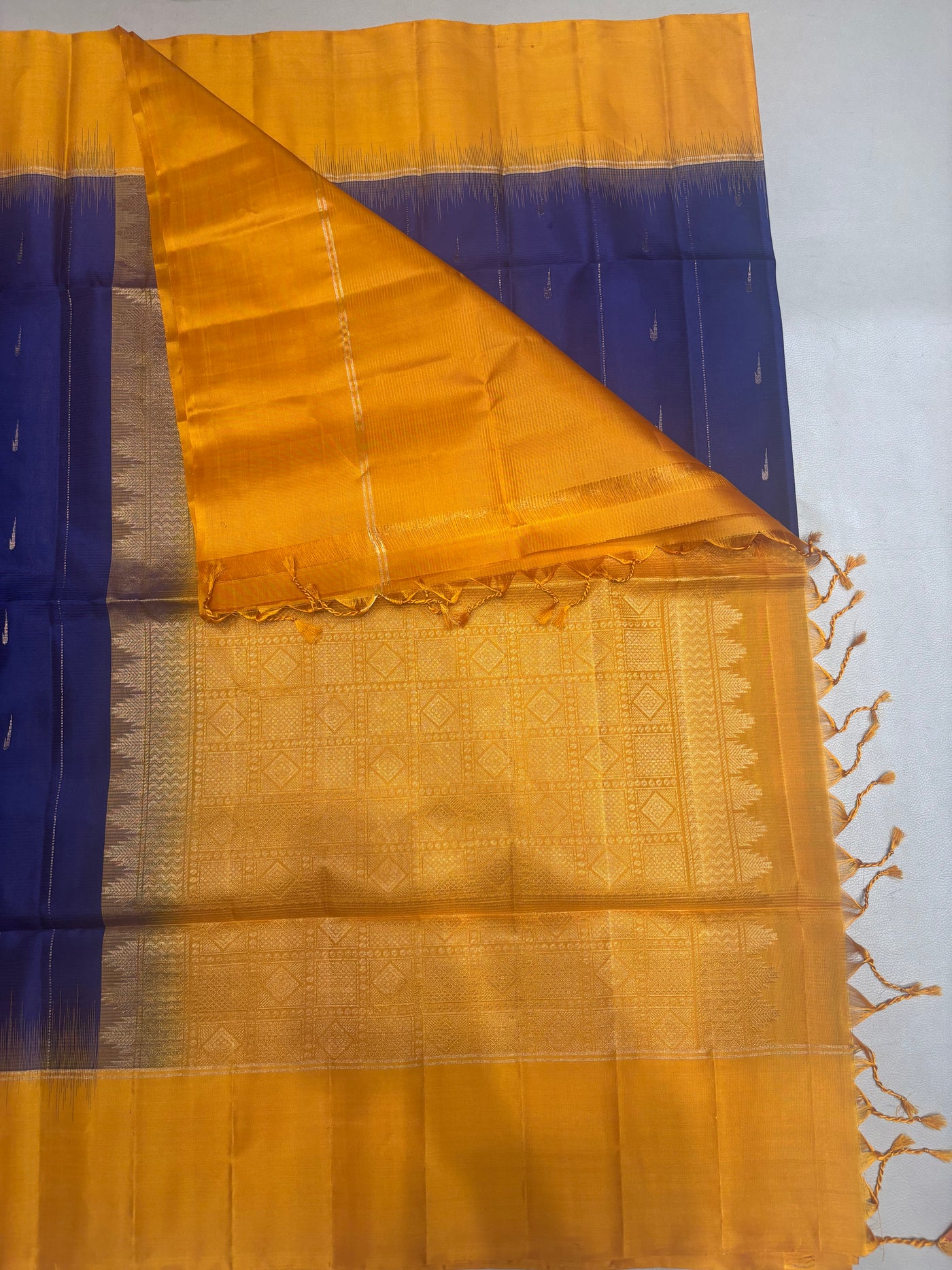Leelavathi blue & yellow handloom softsilk saree - Pure silk saree-AB101