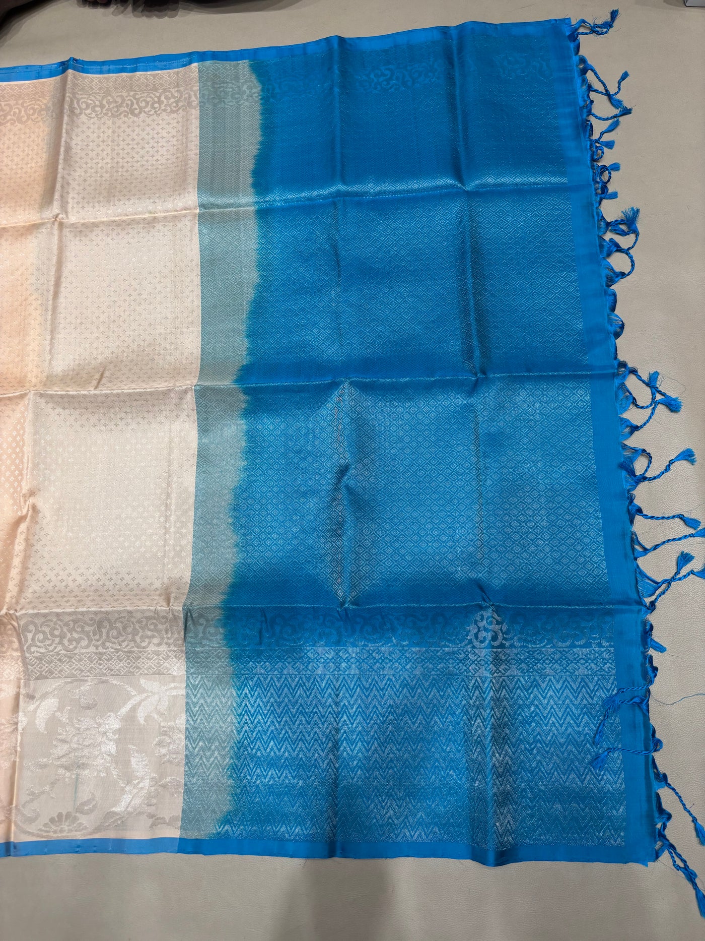 Karunya off white bridal brocade softsilk saree - Pure silk saree