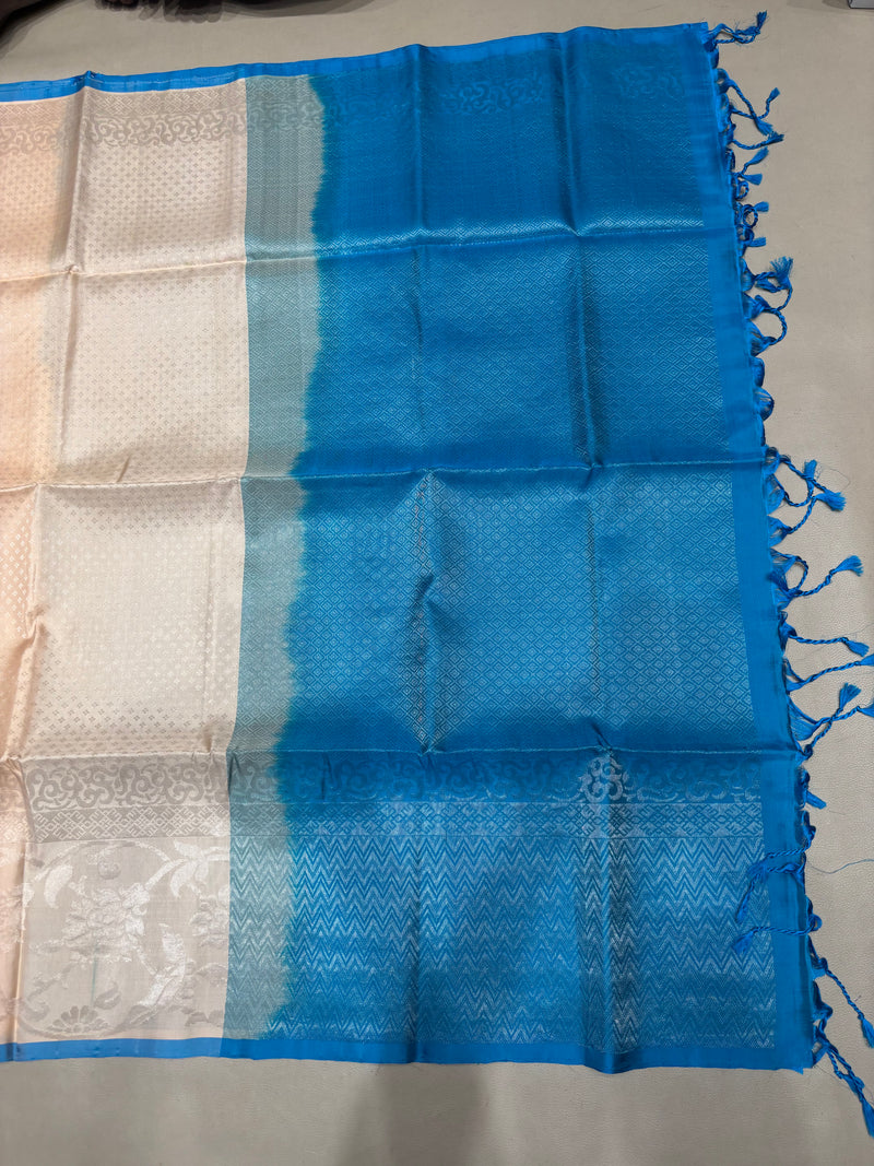 Karunya off white bridal brocade softsilk saree - Pure silk saree