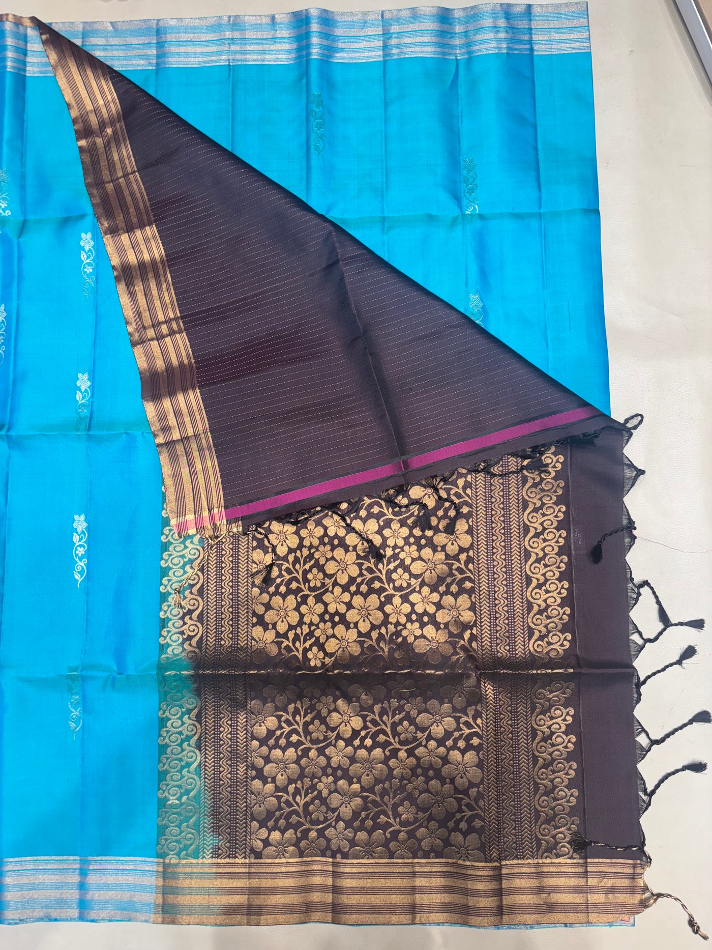 Ponvalli blue handloom softsilk saree - Pure silk saree-AK1113