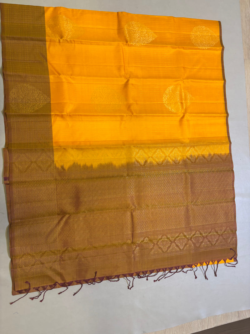 Yellow Vaidoori handloom softsilk saree - Vaira oosi design - Pure silk saree
