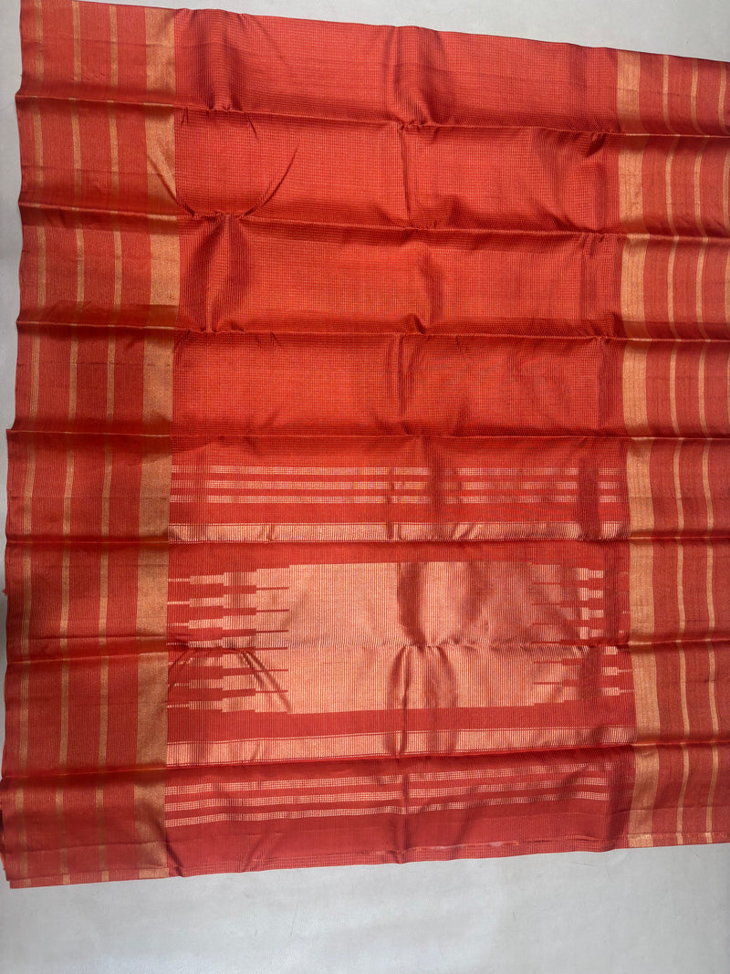 Ranjani orange micro checked softsilk saree - pure silk saree