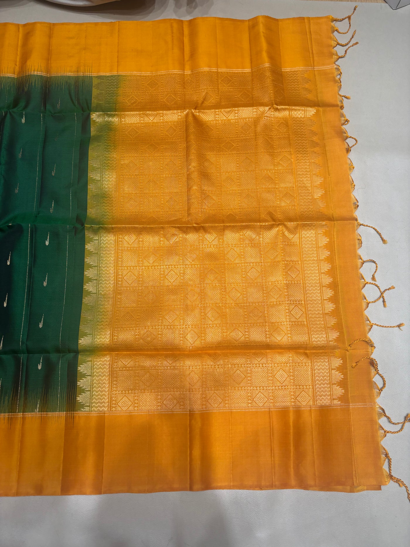 Leelavathi green & yellow softsilk saree - Pure silk saree-AB101