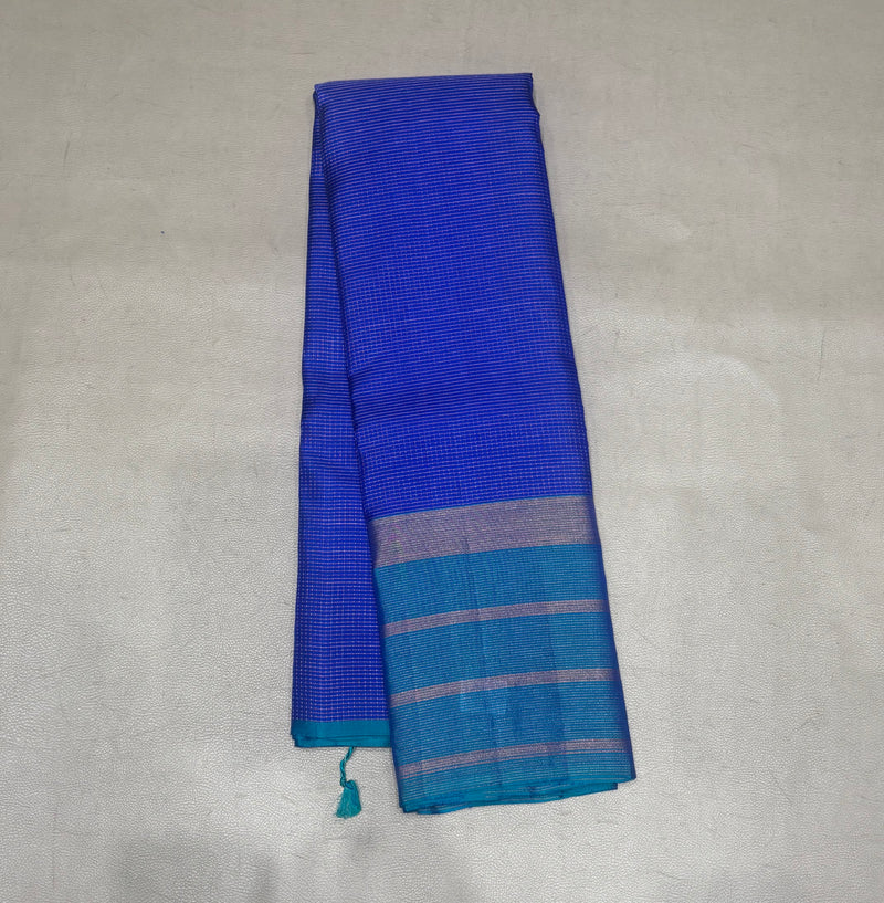 Ranjani micro checked dark blue- blue handloom softsilk saree - Pure silk saree