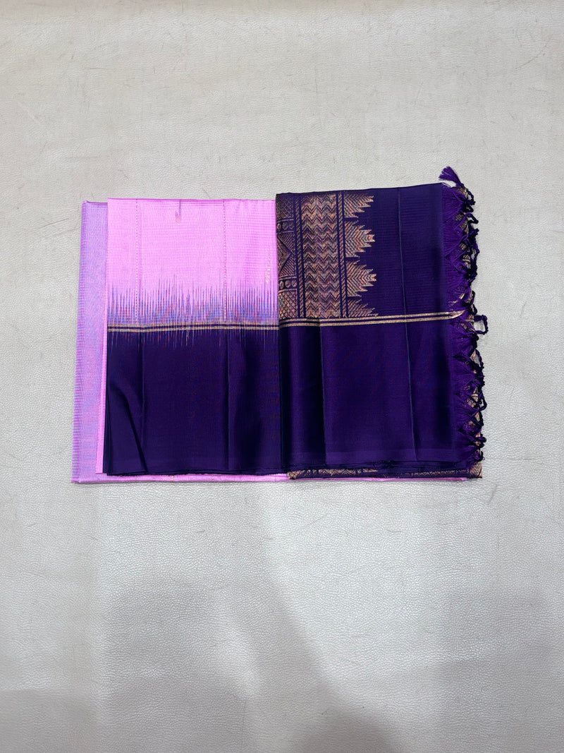 Leelavathi purple handloom softsilk saree - Pure silk saree- Contrast color