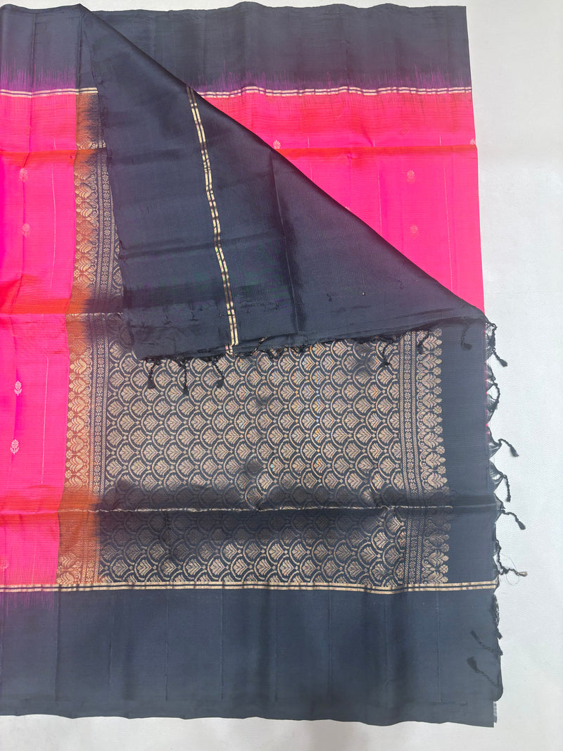 Panjara pink & black softsilk saree - Pure silk saree-AB101