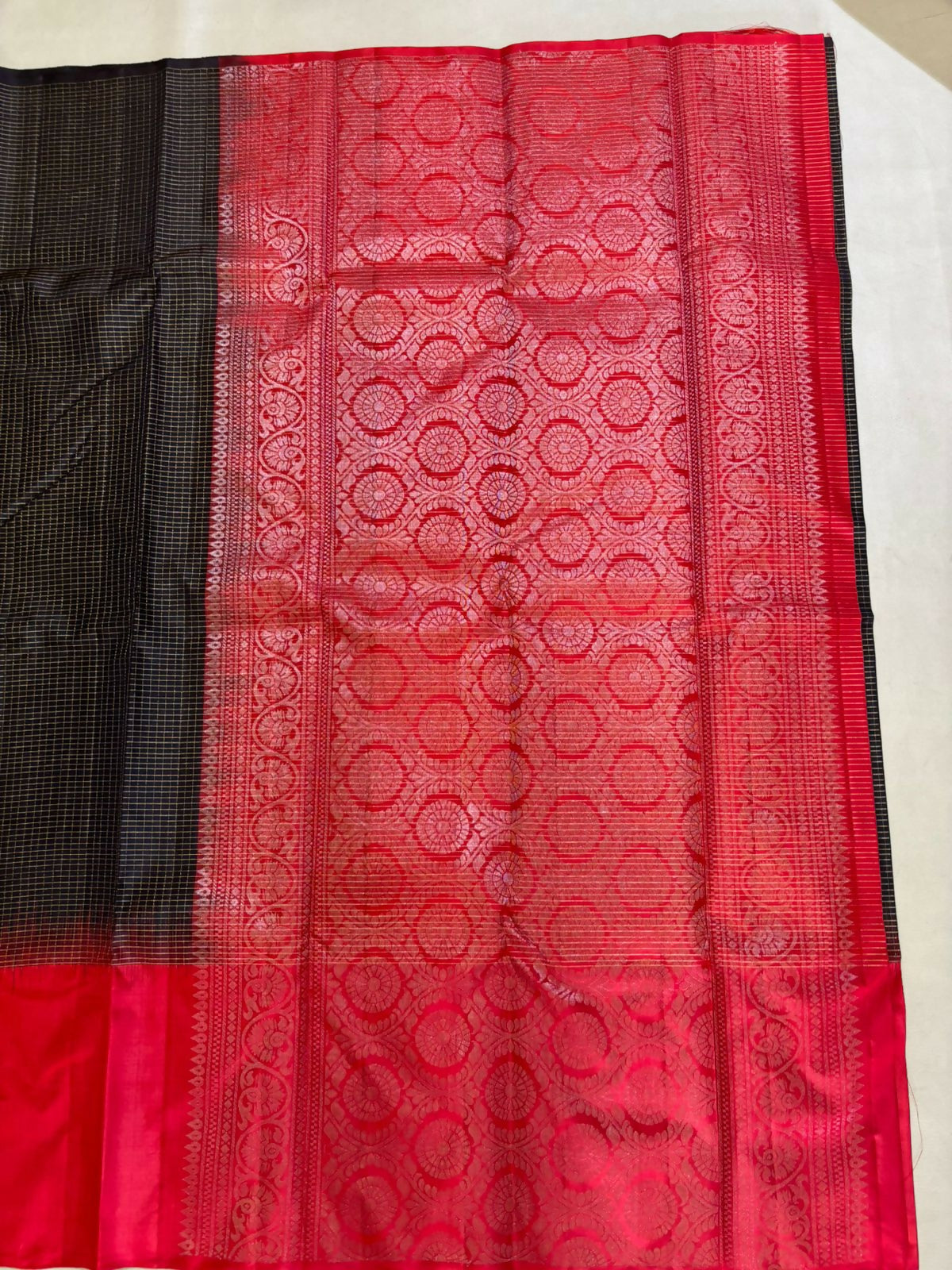 Kavi black & red handloom softsilk saree - Pure silk saree