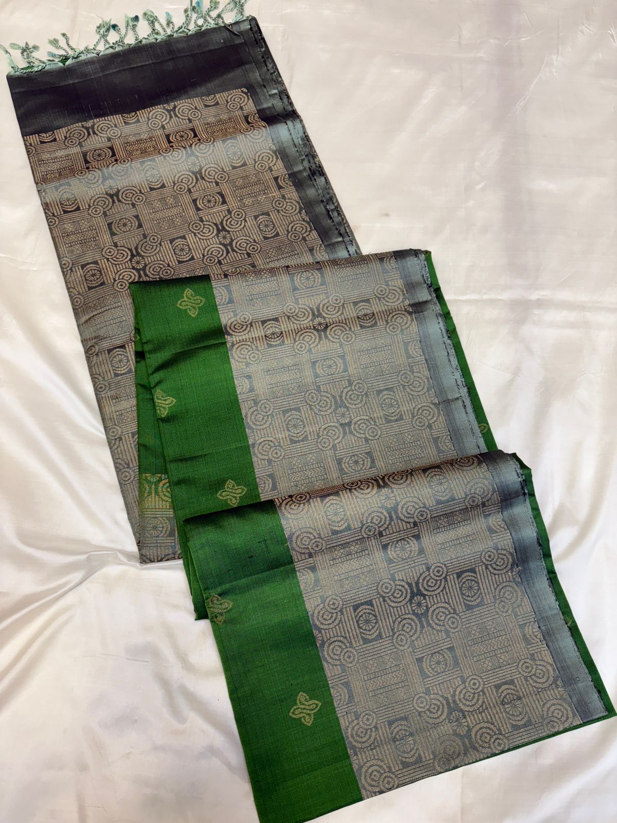 Green Grey Soft Silk - Handloom softsilk saree