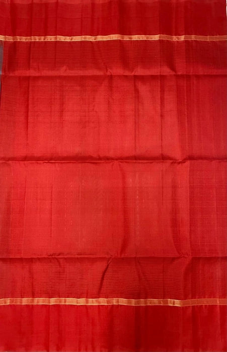 Haritha peacock green color body & red color pallu , blouse - Pure silk saree