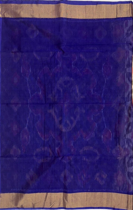 Vennir pochampally silk cotton sarees half white color body & ink blue color pallu , blouse.