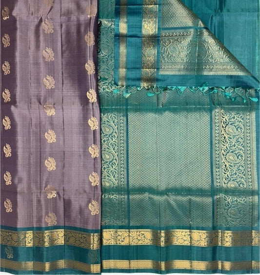 Aranya light lavender color body & pastel blue color pallu,blouse - Pure silk saree