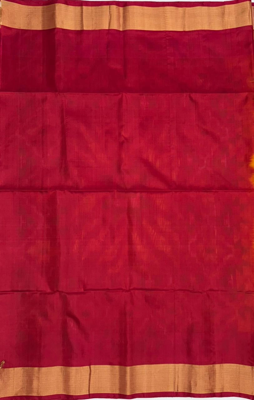 Kanaka mango yellow color body & red color pallu , blouse - Pure silk saree