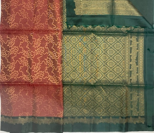Pavai maroon color body & green color pallu , blouse pure silk saree