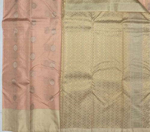 Pavithram light peach color body & sandal color pallu,blouse - Pure silk saree