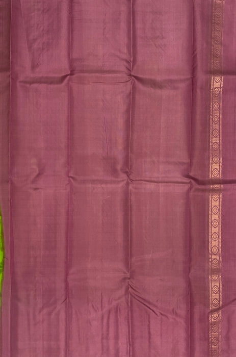 Maragatham parrot green color body & pink color pallu , blouse - Pure silk saree