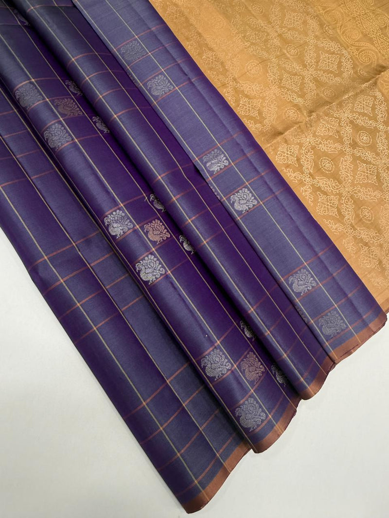 Varunika dark lavender color body & biscuit brown color pallu,blouse - Pure silk saree