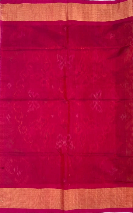 Poonkili pochampally silk cotton saree parrot green color body & pink color pallu , blouse.