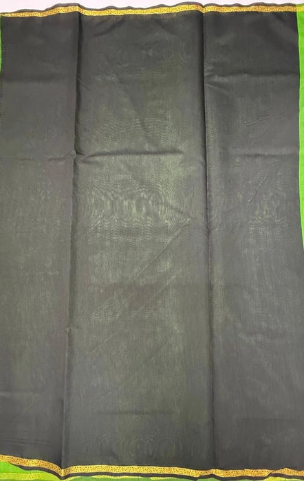 Minnerva cotton saree - green color body & black color pallu,blouse.