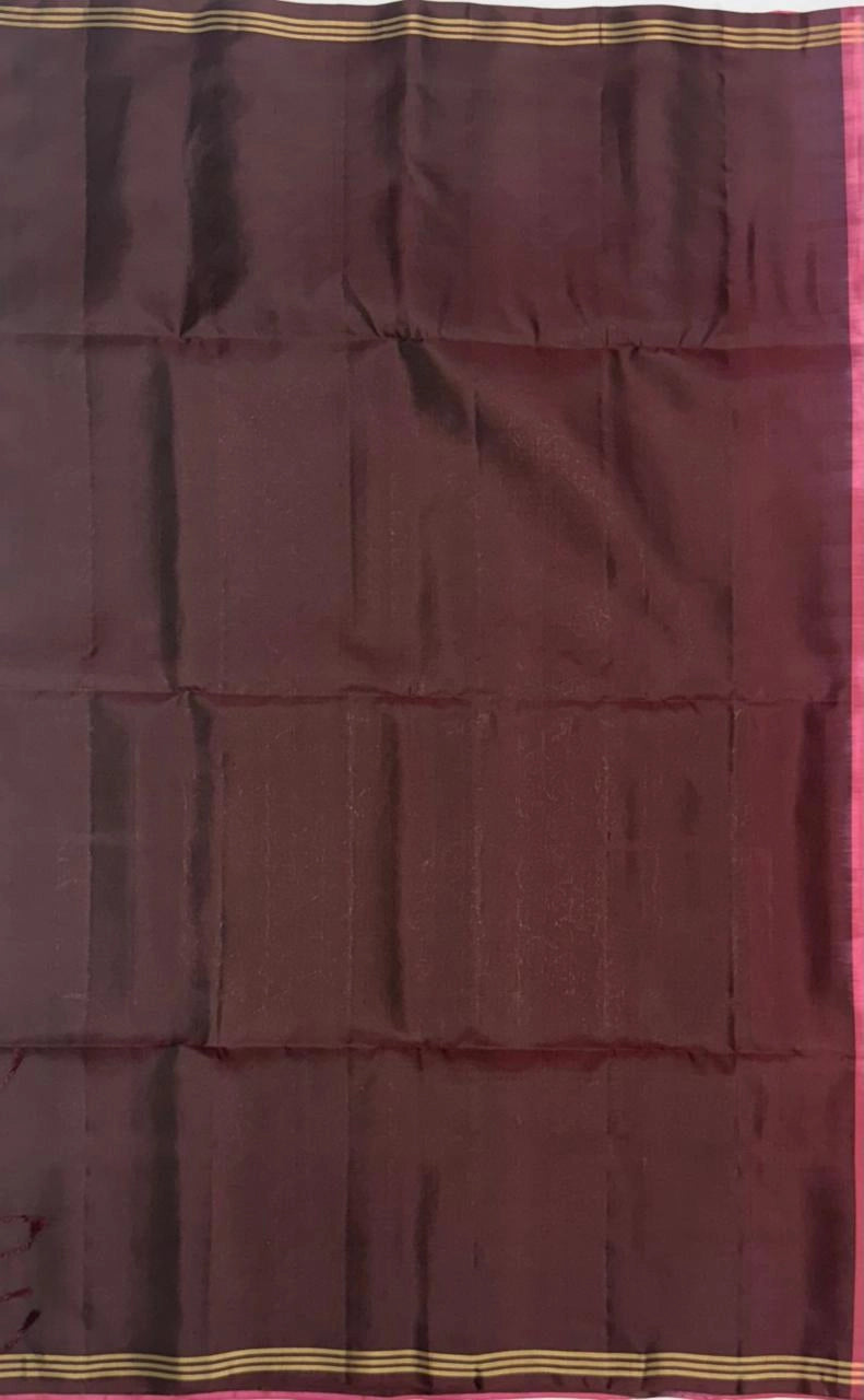 Roja pink color body & coffee brown color pallu , blouse - Pure silk saree