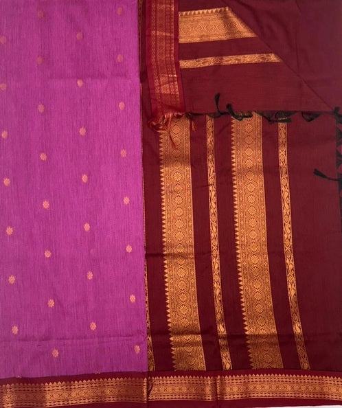 Navira cotton saree - dark pink color body & maroon color pallu,blouse.