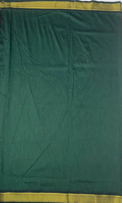 Rathna cotton saree - dark maroon color body & green color pallu,blouse.
