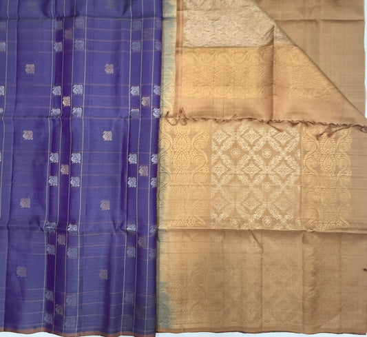 Varunika dark lavender color body & biscuit brown color pallu,blouse - Pure silk saree