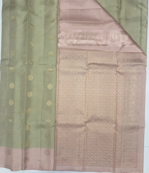 Varnika light green color body & baby pink color pallu , blouse - Pure silk saree