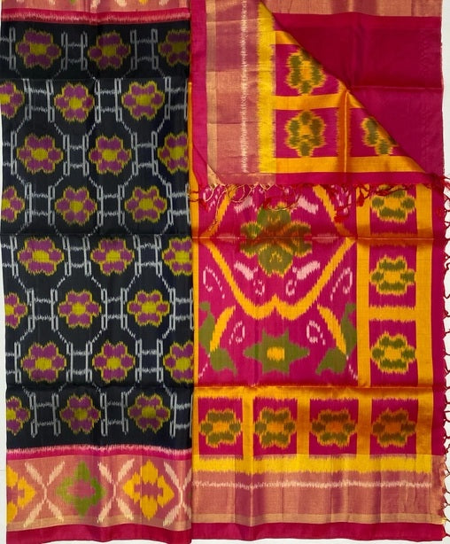 Anila black color body & pink color pallu , blouse - Pure silk saree