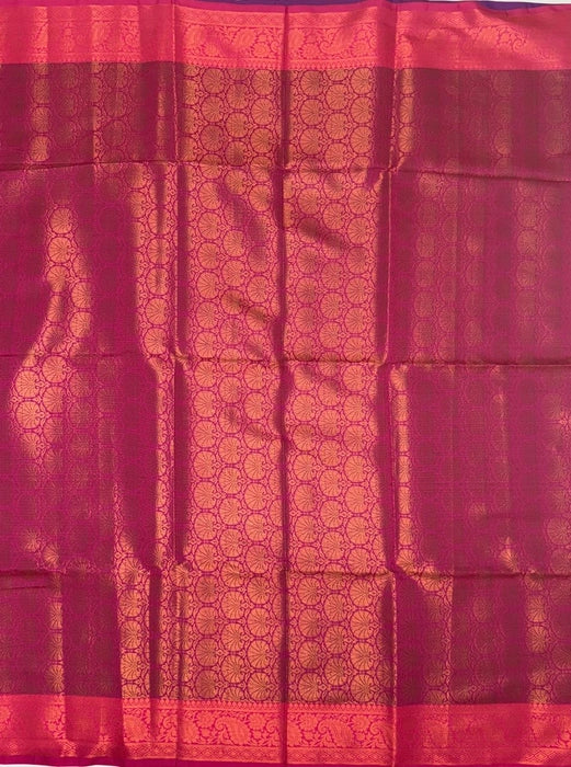Aari art silk saree - ink blue color body & magenta color pallu , blouse.