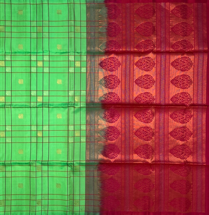 Nilava green color body & red with magenta color pallu,blouse - Pure silk saree