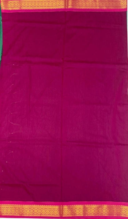 Tulasi cotton saree - green color body & purple color pallu,blouse.