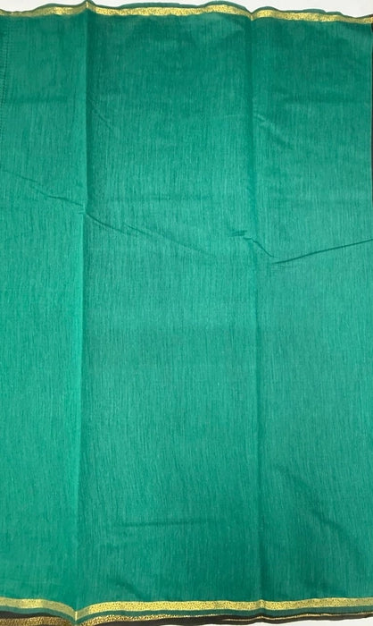 Minnerva cotton saree - black color body & peacock green color pallu,blouse.