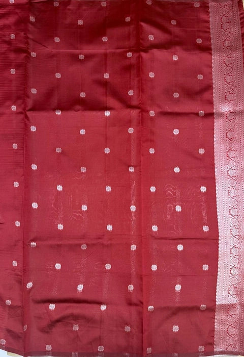 Malini art silk saree - dark sandal color body & maroon color pallu , blouse