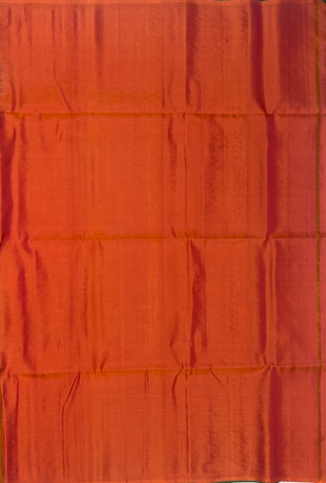 Yazhini green color body & pinkish orange color pallu , blouse pure silk saree