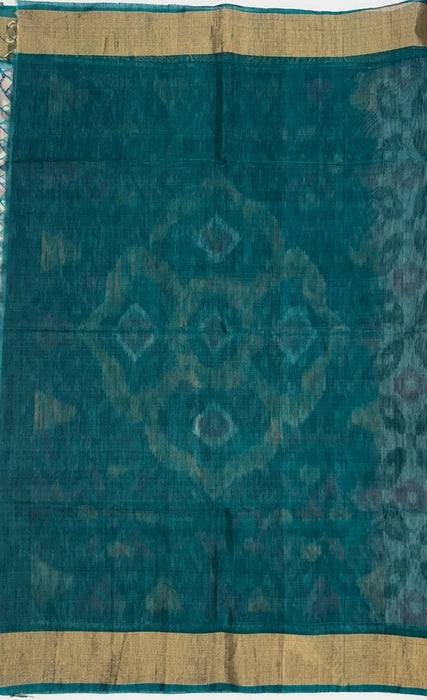 Vennila pochampally silk cotton saree - white color body & peacock blue color pallu , blouse.