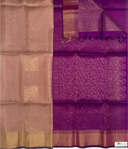 Thamira chocolate brown color body & violet color pallu , blouse - Pure silk saree