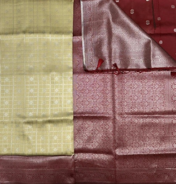 Malini art silk saree - dark sandal color body & maroon color pallu , blouse