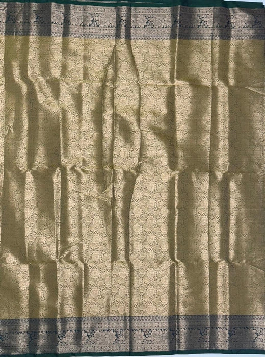 Mann art silk saree - cow dung green color body ,pallu , blouse.