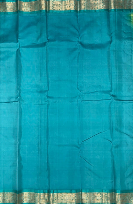 Ponkavi reddish yellow color body & sea blue color pallu , blouse - Pure silk saree